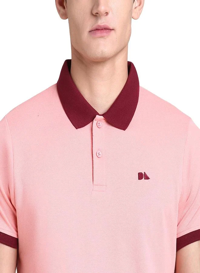 Dennis Lingo Pink Solid Regular Fit Polo Neck T-shirt for Men - 100% Cotton, Half Sleeves, Casual,
