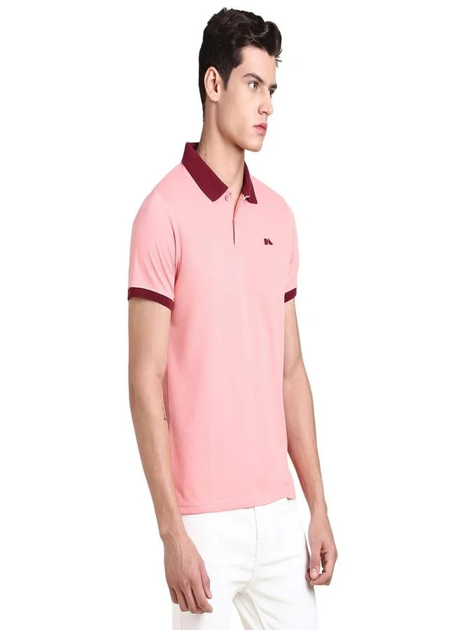Dennis Lingo Pink Solid Regular Fit Polo Neck T-shirt for Men - 100% Cotton, Half Sleeves, Casual,