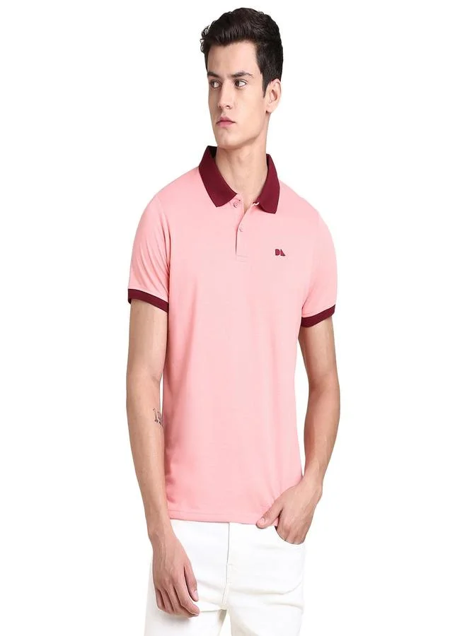 Dennis Lingo Pink Solid Regular Fit Polo Neck T-shirt for Men - 100% Cotton, Half Sleeves, Casual,