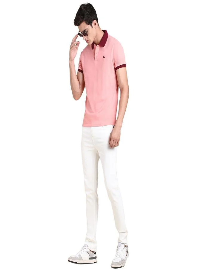 Dennis Lingo Pink Solid Regular Fit Polo Neck T-shirt for Men - 100% Cotton, Half Sleeves, Casual,