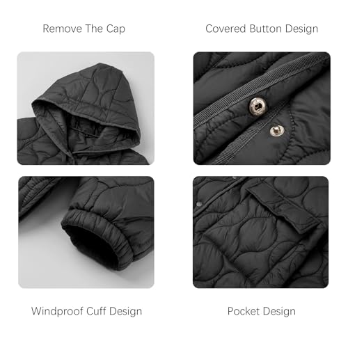RISISSIDA Women Quilted Jacket,Puffer Coat with Hood Lightweight Puffy Packable Black 12109 M - Image 4