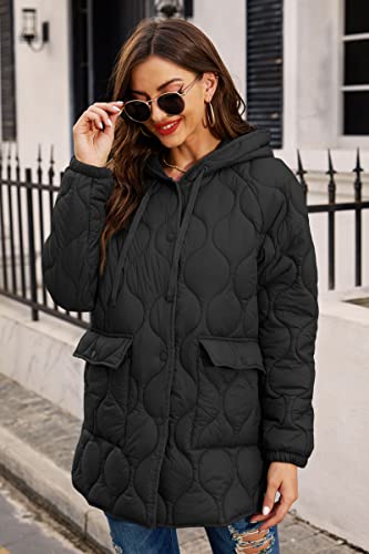 RISISSIDA Women Quilted Jacket,Puffer Coat with Hood Lightweight Puffy Packable Black 12109 M - Image 5