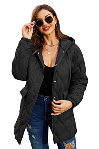 RISISSIDA Women Quilted Jacket,Puffer Coat with Hood Lightweight Puffy Packable Black 12109 M - Image 1