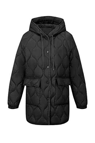 RISISSIDA Women Quilted Jacket,Puffer Coat with Hood Lightweight Puffy Packable Black 12109 M - Image 2