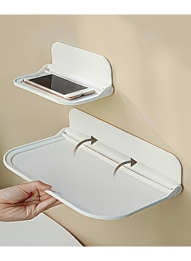 White Wall Mounted Folding Shelf Multifunctional Organizer Easy Installation - Image 1