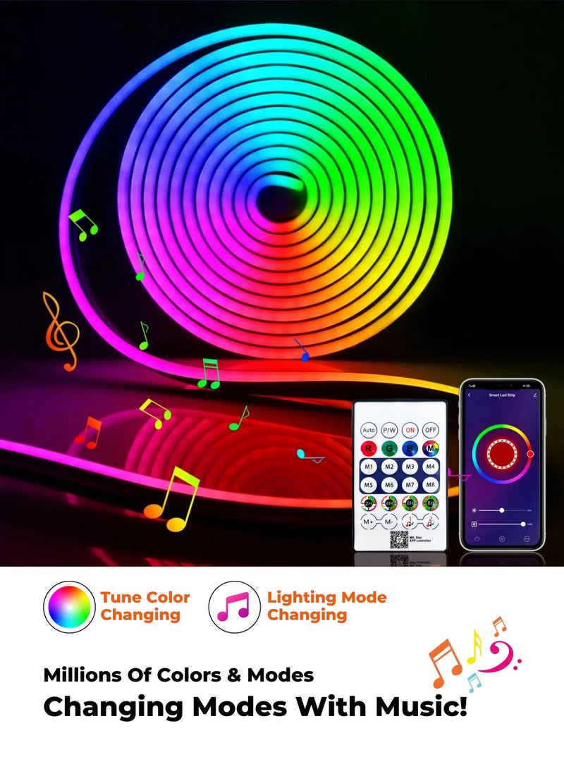 MODI LED Intelligent RGB Neon Strip Light With USB - 8+ Color Modes & Music Mode - 5 Meter - Remote/App Control - 2H/4H/6H/8H Timer Setting - 5W - U7*14mm For Gaming PC, TV, Room Decor  - Image 3
