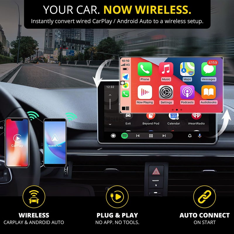 CRUST AutoLink W20 Car Wireless Android Auto & CarPlay Adapter Receiver - Convert Wired to Wireless. Plug & Play. Bluetooth + 5GHz WiFi. USB A/C. for Cars with OEM Wired Android Auto/CarPlay - Image 2