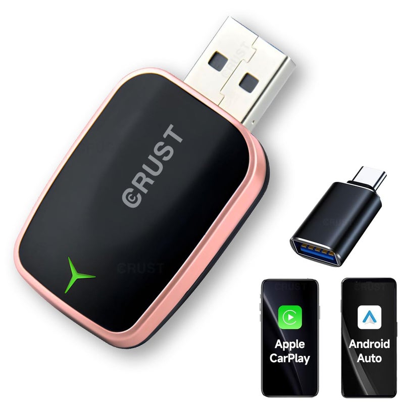 CRUST AutoLink W20 Car Wireless Android Auto & CarPlay Adapter Receiver - Convert Wired to Wireless. Plug & Play. Bluetooth + 5GHz WiFi. USB A/C. for Cars with OEM Wired Android Auto/CarPlay - Image 1