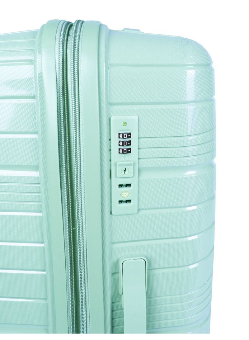 W.O.K 3-Piece Lightweight Luggage Set – Durable Polypropylene (PP) Hard Shell Travel Trolleys with Spinner Wheels and Secure Number Locks – Sizes 20", 24", 28" (Green)  - Image 2