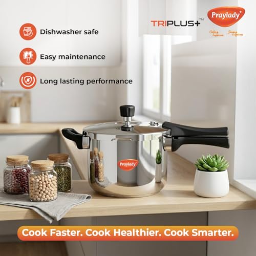 PrayLady Triply Pressure Cooker 3 LTR with SAS Body, Bakelite Handle | Vitro Ceramic, Halogen, Induction and Gas Compactible | Fast and Even Cooking | ISI Certified | 5 Year Warranty - Image 5