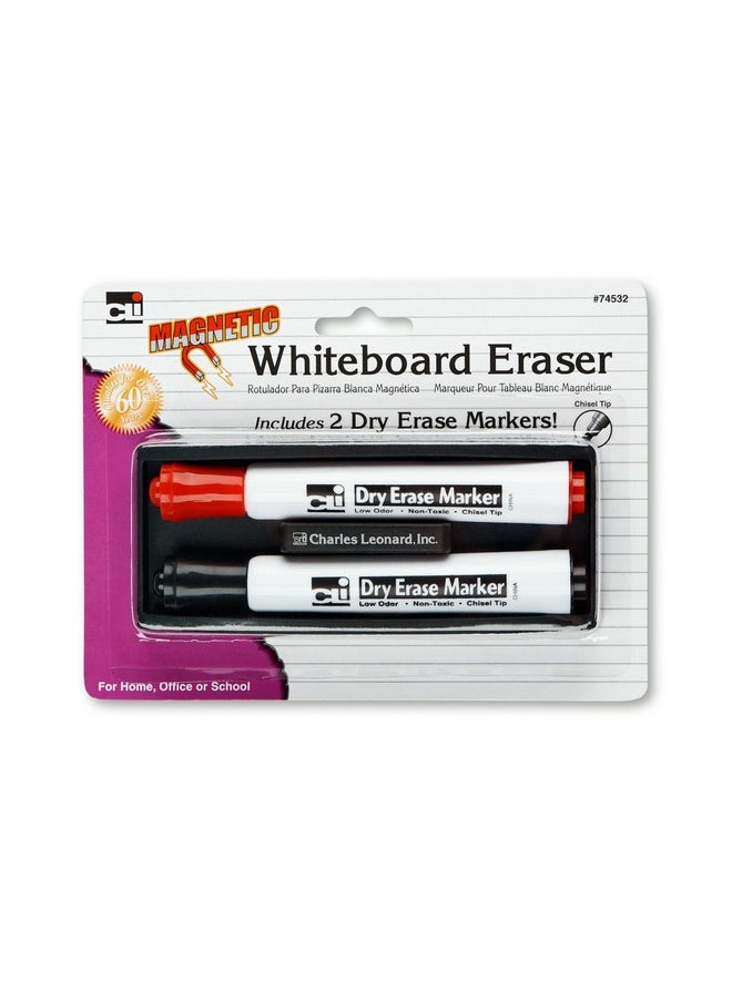 Charles Leonard - Magnetic Whiteboard Eraser With 2 Dry Erase Markers, 1 Pack (74532) - Image 1