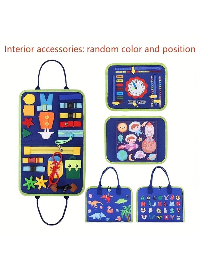 Blue Busy Board 25 in 1 Educational Toy for Kids Travel Learning Alphabet Numbers Shapes - Image 1