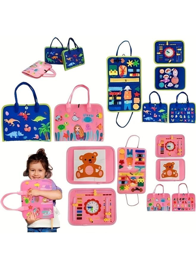 Blue Busy Board 25 in 1 Educational Toy for Kids Travel Learning Alphabet Numbers Shapes - Image 2