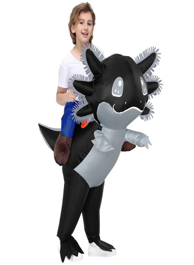Stegosaurus Inflatable Axolotl Costume for Kids Halloween Costumes Kid Blow Up Costume Ride on Axolotl Costumes for Girls Boys Cosplay Party Black - Image 1
