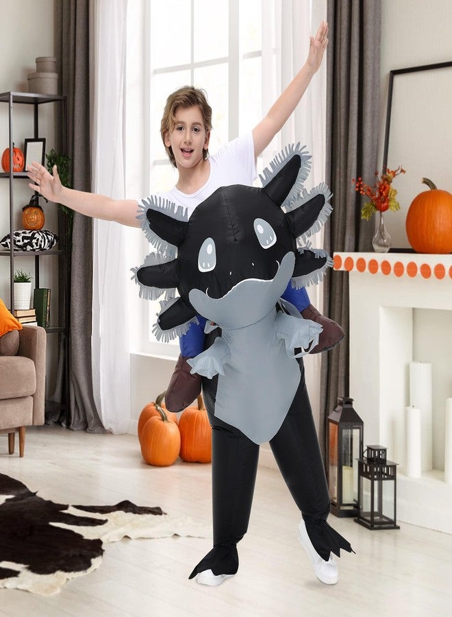 Stegosaurus Inflatable Axolotl Costume for Kids Halloween Costumes Kid Blow Up Costume Ride on Axolotl Costumes for Girls Boys Cosplay Party Black - Image 5
