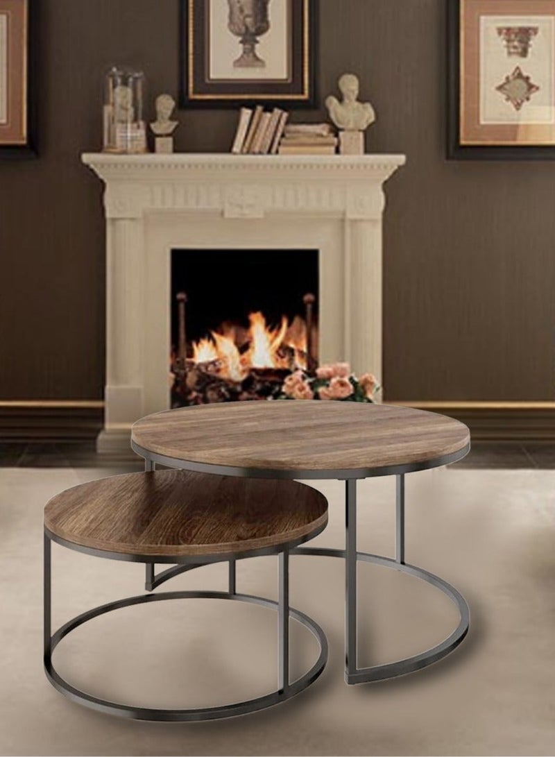 EXPERT 2-Piece Round Coffee Tables Nesting Table Set Circle Coffee Table with Storage Open Shelf for Living Room Modern Minimalist Style Furniture Side End Table - Image 2