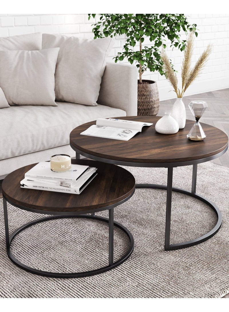 EXPERT 2-Piece Round Coffee Tables Nesting Table Set Circle Coffee Table with Storage Open Shelf for Living Room Modern Minimalist Style Furniture Side End Table - Image 3