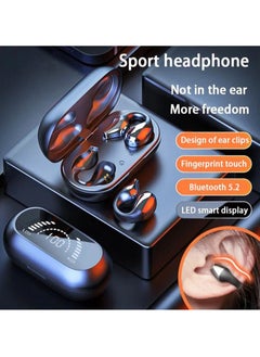 OULIYO Ear-Clip Bone Conduction Headphones Bluetooth 5.3, Painless Wireless Open Ear Clip on Headphone,Waterproof Mini Sport Running Earring Earphone, Noise Cancelling HiFi Quality Long Battery Life (Black)  - Image 1