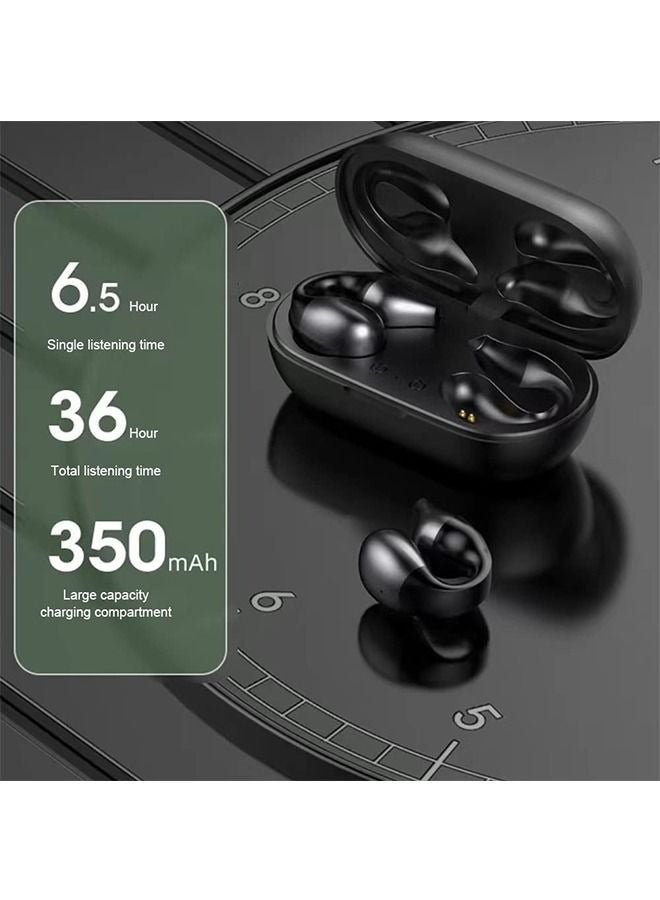 OULIYO Ear-Clip Bone Conduction Headphones Bluetooth 5.3, Painless Wireless Open Ear Clip on Headphone,Waterproof Mini Sport Running Earring Earphone, Noise Cancelling HiFi Quality Long Battery Life (Black)  - Image 5