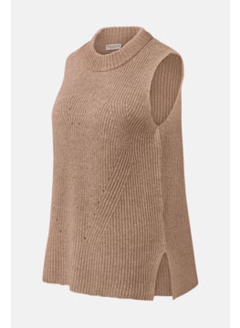 Tchibo Women Ribbed Collar Knitted Vest Sweater, Dark Beige  - Image 2