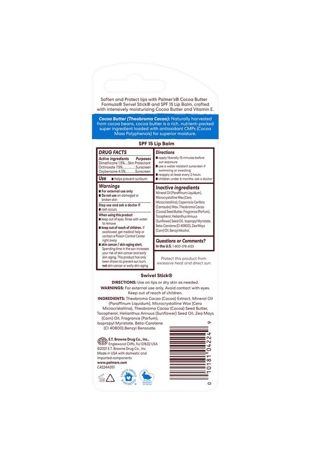 PALMER'S - Palmer's Cocoa Butter Formula Duo Pack, Moisturizing Swivel Stick and Lip Balm with Vitamin E, All Day Moisturization, For use on Lips, Dry Patches, Marks & Scars (Pack of 2) - Image 1