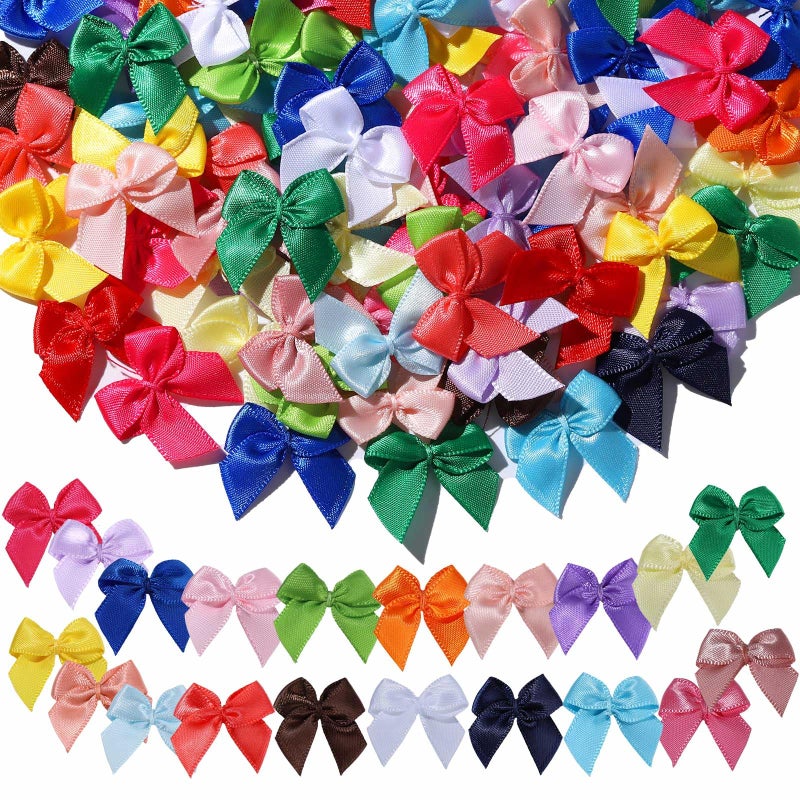 YGDZ 100PCS 1" Small Ribbon Bows, 20 Colors Tiny Satin Bows for DIY Cheer Pins, Wooden Clothes Pins, Balloons, Cake, Party Decor - Image 1