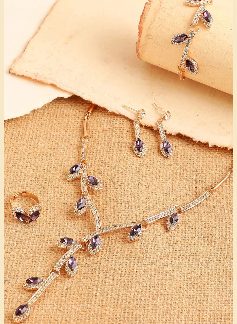 SOHI Gold Plated Designer Stone Necklace, Earring, Ring and Bracelet Set