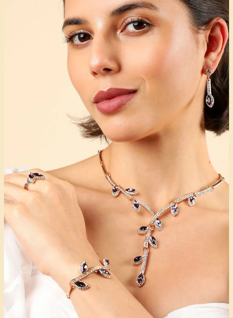 SOHI Gold Plated Designer Stone Necklace, Earring, Ring and Bracelet Set