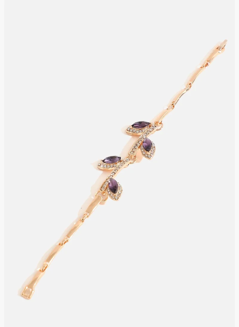 SOHI Gold Plated Designer Stone Necklace, Earring, Ring and Bracelet Set