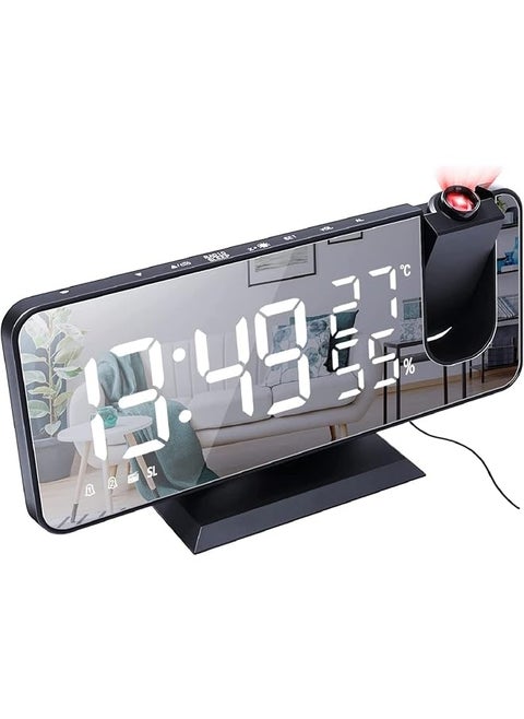 Projection Alarm Clock Digital Alarm Clock Radio Dual Loud Smart Alarm Clock For Bedroom With Usb Power Cable 7.4 Inch Mirror Led Display Screen Auto Dimmer Mode For Heavy Light Sleepers