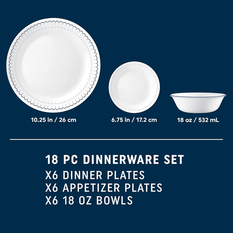 Corelle Dinnerware Set 18-Piece, Navy, White, 1147837 - Image 5