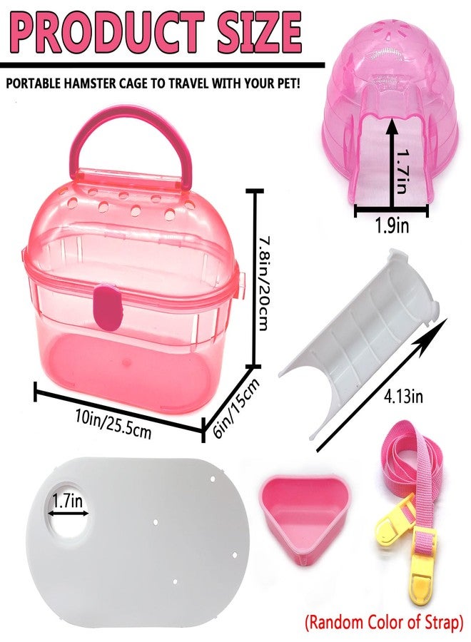 kathson Portable Hamster Cage Dwarf Hamster Carry Case Syrian Hamster Carry Travel Cage with House Food Bowl Adjustable Strap Pet Outgoing Cages Carrier for Small Hamster Young Guinea Pig Pink - Image 2