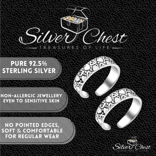 Silver Chest 925 Silver Toe Rings for Women Stylish Silver Bands for Girls -Sterling Silver Plain Oxidised rings with 3D Self Designs - Image 5