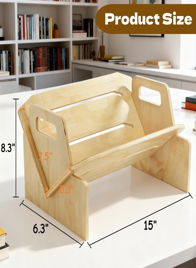 Acshio Wood Desktop Bookshelf, Tabletop Book Storage Rack Display Shelf with Handle, Tilting Office Bookcase Magazine Holder CD Rack for Office, Study Room, No Tools Required - Image 2
