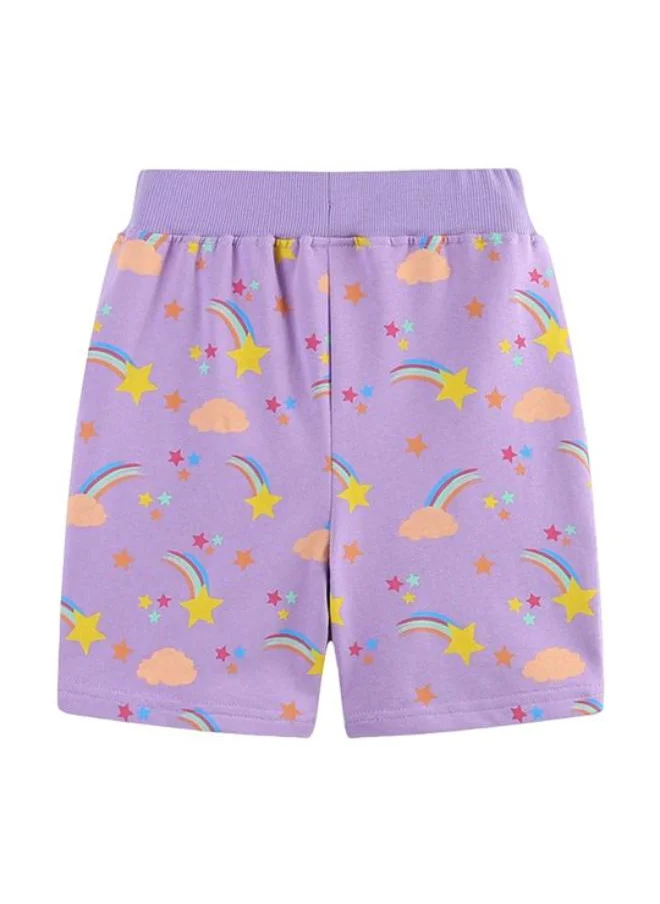 YUNIQEE Purple Regular Fit Mid Rise Printed Shorts