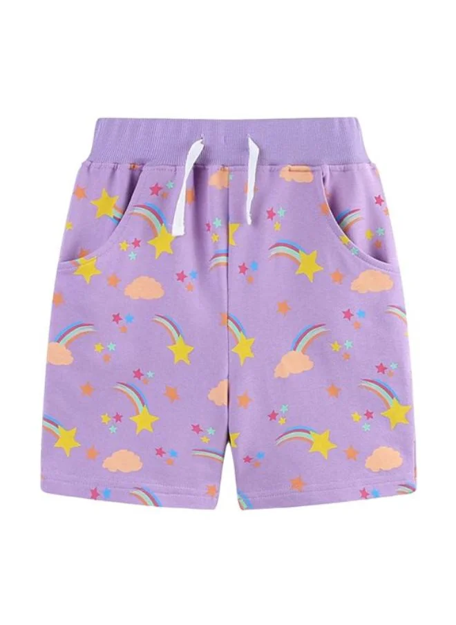 YUNIQEE Purple Regular Fit Mid Rise Printed Shorts
