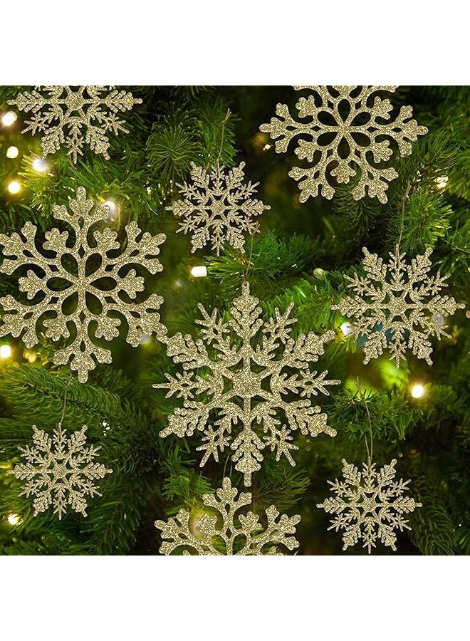 The Bros 36 قطعة زينة ثلجية ذهبية لعيد الميلاد، زينة ثلجية لامعة بلاستيكية، زينة ثلجية معلقة، لتزيين شجرة عيد الميلاد في الشتاء، هدايا، غرف، مطاعم، متاجر - Image 1