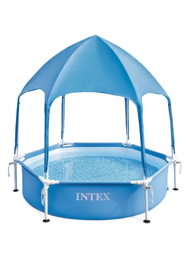 INTEX Canopy Metal Frame Kiddie Pool with Built-In Sprayer Blue and White 1.83 m x 38 cm INT28209