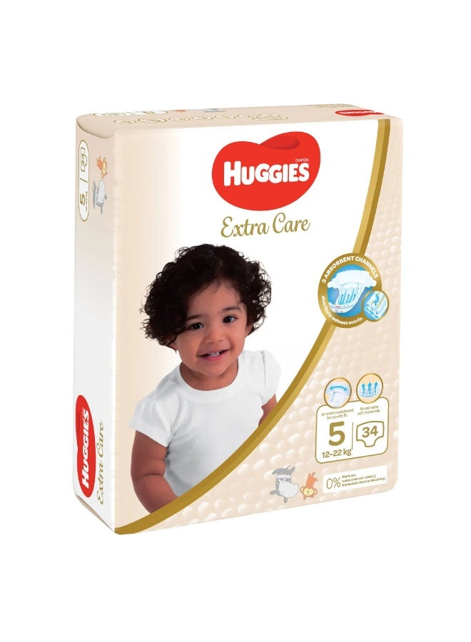 HUGGIES Extra Care Diapers, Size 5, For 12 -22 kg Baby, Pack of 34’s