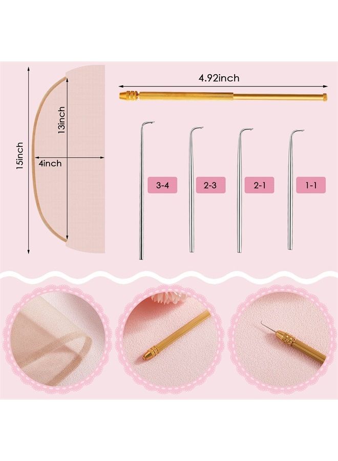 Hanaive مجموعة صنع الشعر المستعار مكونة من 11 قطعة، بما في ذلك 6 قطع من شبكة الدانتيل السويسري وحامل تهوية نحاسي مع 4 قطع من إبر التهوية، مجموعة شعر مستعار لشعر مستعار أمامي من الدانتيل للمبتدئين (بني فاتح) - Image 2