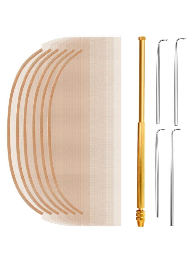 Hanaive مجموعة صنع الشعر المستعار مكونة من 11 قطعة، بما في ذلك 6 قطع من شبكة الدانتيل السويسري وحامل تهوية نحاسي مع 4 قطع من إبر التهوية، مجموعة شعر مستعار لشعر مستعار أمامي من الدانتيل للمبتدئين (بني فاتح) - Image 1