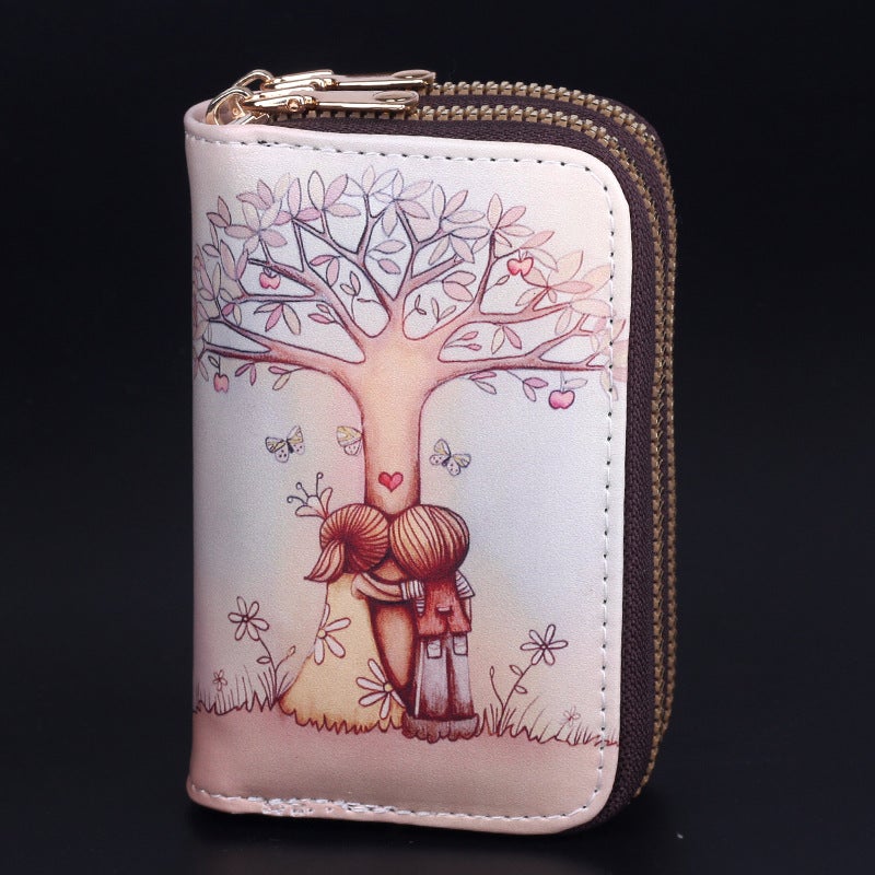 Double Zipper Card Holder Girls Cute Large Capacity Card Holder Drivers License Card Holder Coin Purse Anime Printed Multi-Card Holder Under the apple tree [28 cards]]