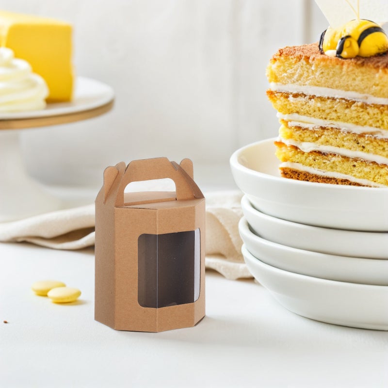 10pcs Kraft Cupcake Boxes: Paper Favor Boxes With Clear Window Individual Cupcake Holders Built-In Handle For Party Wedding Birthday Holiday Packaging - Image 3