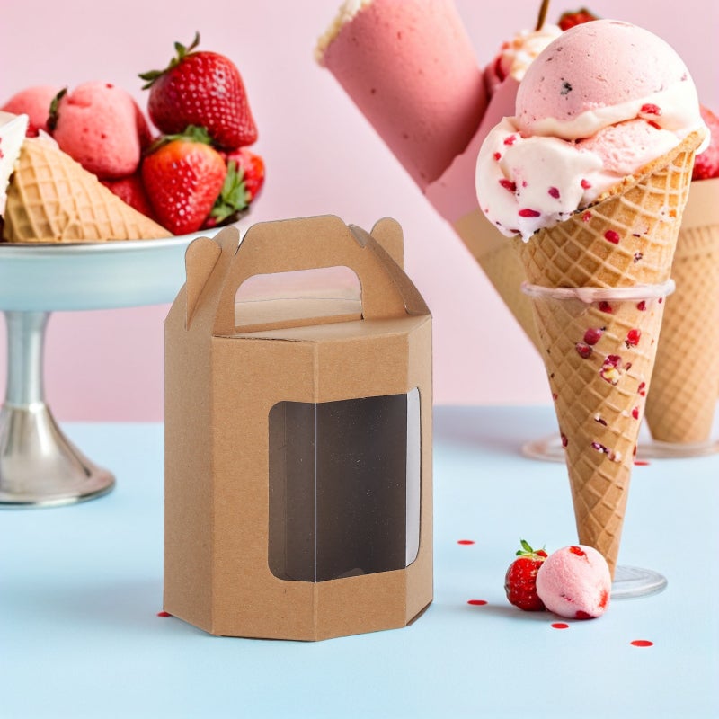 10pcs Kraft Cupcake Boxes: Paper Favor Boxes With Clear Window Individual Cupcake Holders Built-In Handle For Party Wedding Birthday Holiday Packaging - Image 4