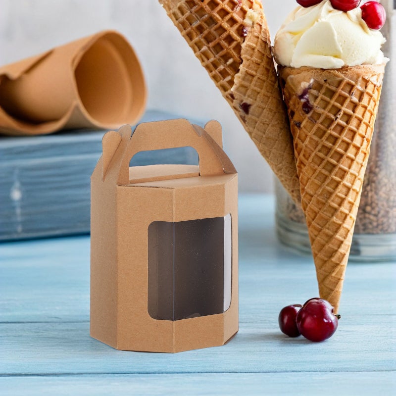 10pcs Kraft Cupcake Boxes: Paper Favor Boxes With Clear Window Individual Cupcake Holders Built-In Handle For Party Wedding Birthday Holiday Packaging - Image 5