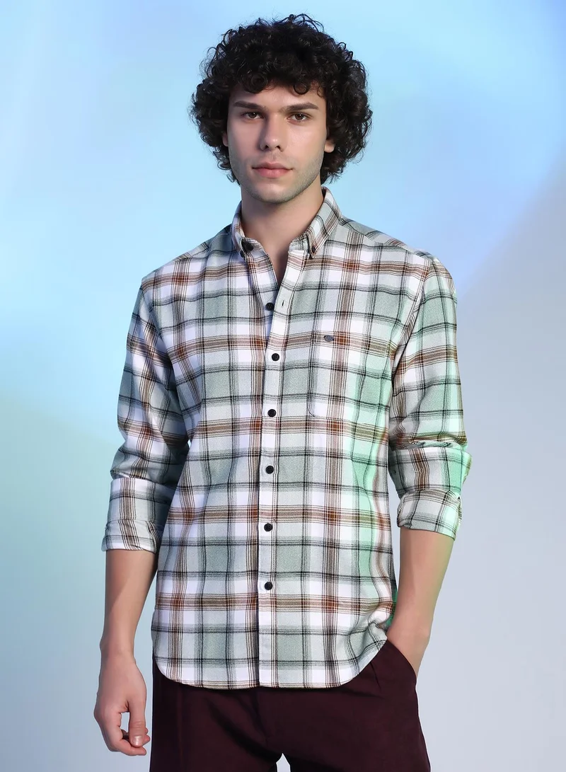 كامبوس سوترا قميص رجالي كاروهات باهت باللون الرمادي السحابي والبني المحمر