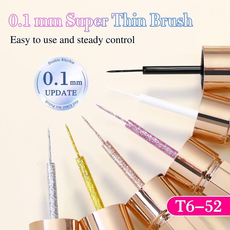 Double Rhythm 6 Pcs 15 ML Gel Liner Polish Nail Art Set Chrome Metallic Glitter Soak Off Gel Polish Kit Nail Art Manicure Salon DIY at Home for Women (Gold Silver Black White-T6-52) - Image 4