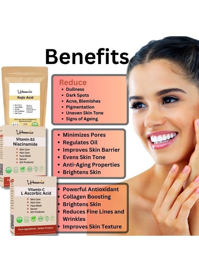 Urbaano herbal Niacinamide, Kojic Acid & L Ascorbic Acid Powder for Making DIY Skin Care Products - Minimize Pores, Dark Spots, Balance Oil Production (Niacin - 100gm, Kojic - 50gm, Ascorbic - 100gm) - Image 2