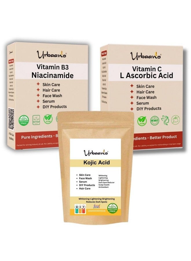 Urbaano herbal Niacinamide, Kojic Acid & L Ascorbic Acid Powder for Making DIY Skin Care Products - Minimize Pores, Dark Spots, Balance Oil Production (Niacin - 100gm, Kojic - 50gm, Ascorbic - 100gm) - Image 1