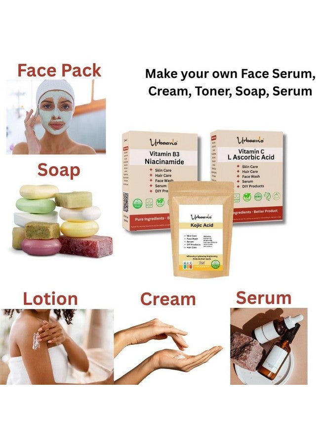 Urbaano herbal Niacinamide, Kojic Acid & L Ascorbic Acid Powder for Making DIY Skin Care Products - Minimize Pores, Dark Spots, Balance Oil Production (Niacin - 100gm, Kojic - 50gm, Ascorbic - 100gm) - Image 3